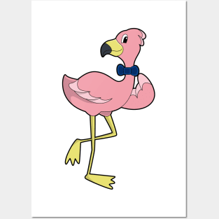 Flamingo as Gentleman with Tie Posters and Art